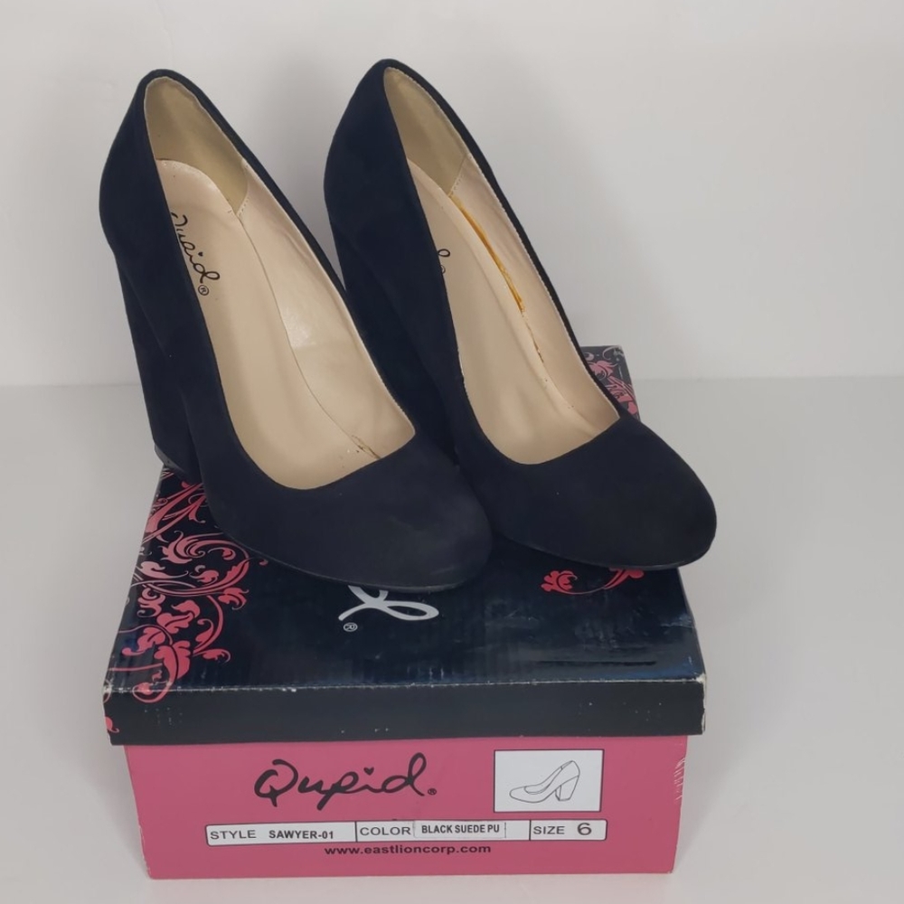 QUPID heel BLACK Faux Suede Size 6 - Picture 15 of 16